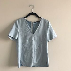 Zara V neck Blue Shell Top